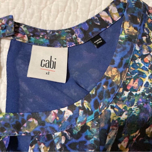 CAbi #3093 Stained Glass Keyhole Sleeveless Blouse Blue Floral | Size XL - Picture 6 of 13